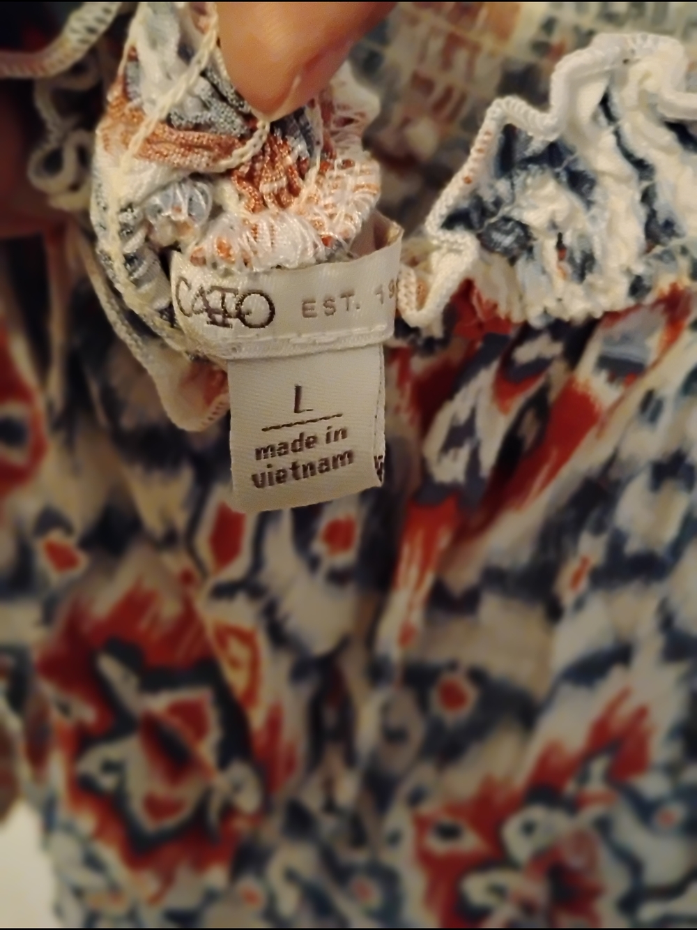 Cato Boho Printed Top in Cream, Navy & Rust